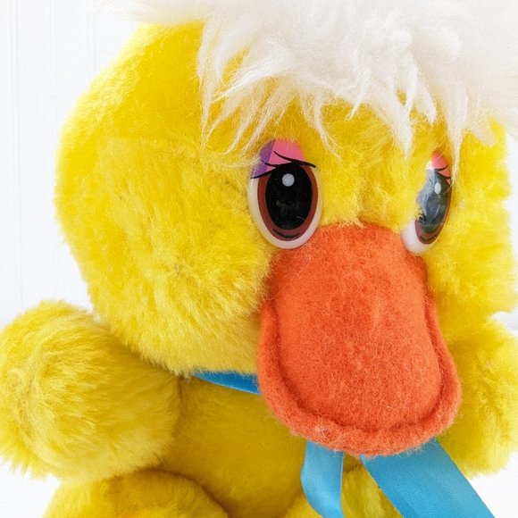 1984 Animal Toy Yellow Duck Plush Stuffed Animal 7" Rainbow Feet Orange Beak - Picture 2 of 9